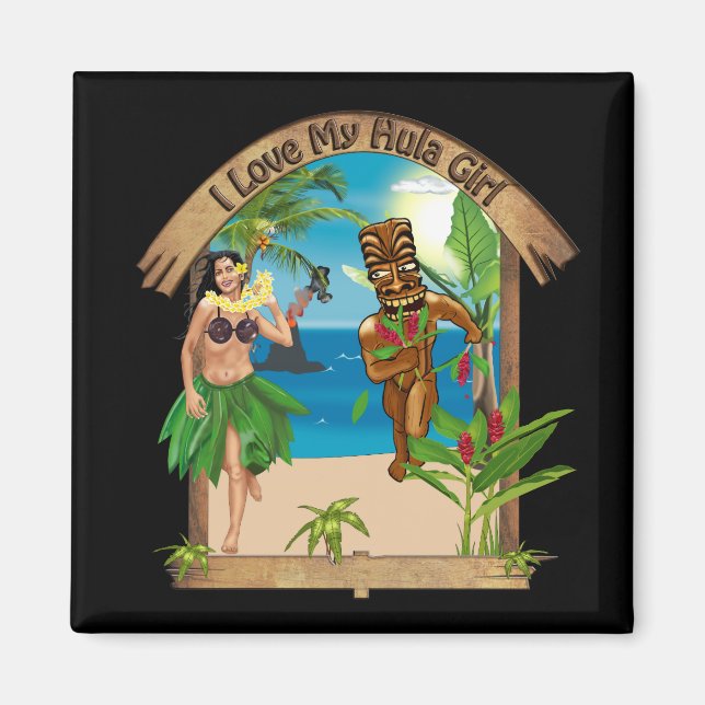 I Kärlek My Hula Girl Tiki Magnet (Framsidan)