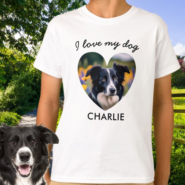 "I Kärlek My Hund" Anpassningsbar Pet Photo in Hea T Shirt (A t-shirt for dog lovers, to personalize with photo and name of pet)
