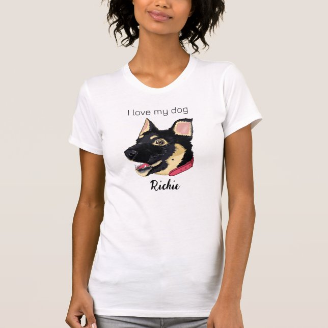 I Kärlek My Hund Cute German Shepherd Puppy Namn T Shirt (Framsida)