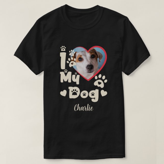 I Kärlek My Hund Heart Personlig Photo & Namn T Shirt (Design framsida)