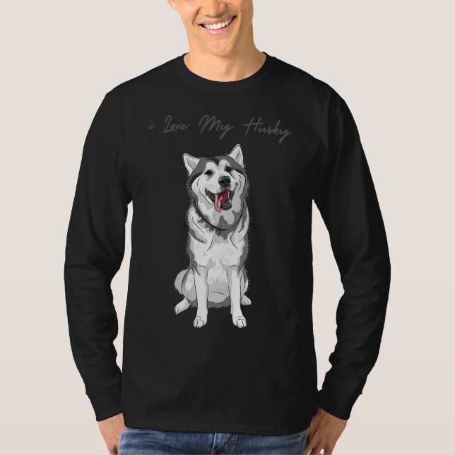 I Kärlek My Husky Cute Husky Hund T Shirt (Framsida)