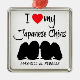 I Kärlek My Japansk chin Hundar Julgransprydnad Metall