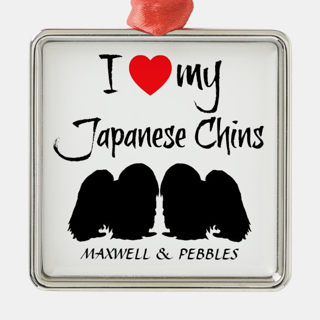 I Kärlek My Japansk chin Hundar Julgransprydnad Metall (Framsidan)