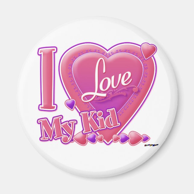 I Kärlek My Kid rosa/lila - hjärta Magnet (Framsidan)