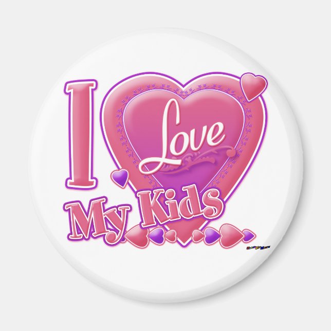 I Kärlek My Kids rosa/lila - hjärta Magnet (Framsidan)