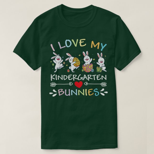 I Kärlek My Kindergarten Bunnies Påsk Rabbits Teac T Shirt (Design framsida)
