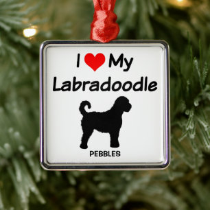 I Kärlek My Labradoodle Hund Silhouette Julgransprydnad Metall