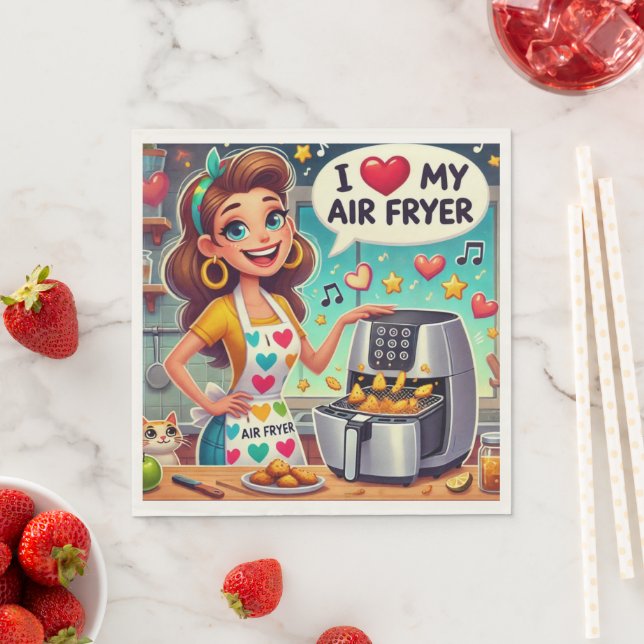 I Kärlek My Luft Fryer - Cute Cooking Design Pappersservett (Insitu)