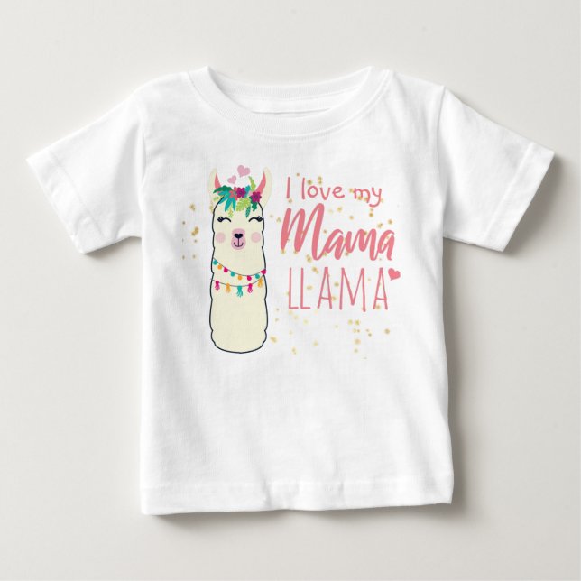 I Kärlek My Mamma Llama Cute Girls Rosa Guld Showe T Shirt (Framsida)