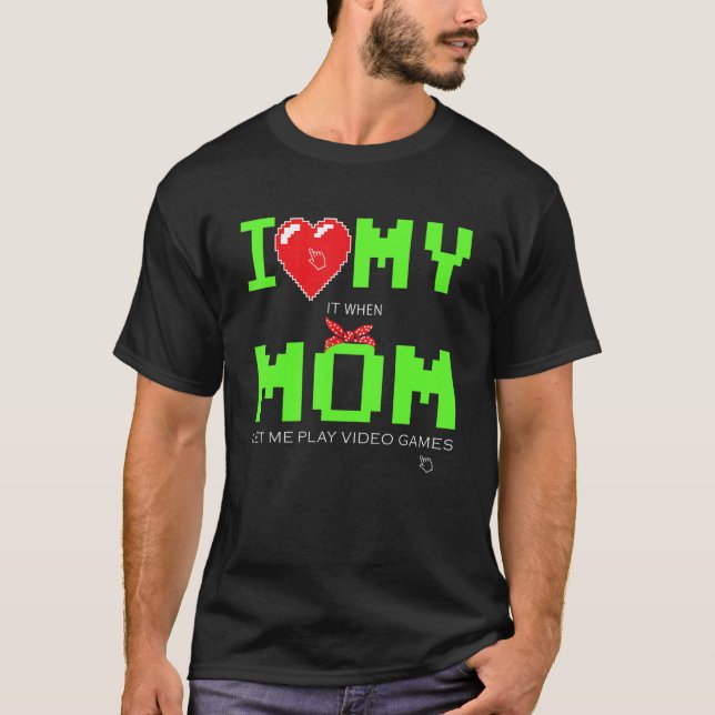 I Kärlek My Mamma Pixel Heart Video Games Kids Boy T Shirt (Framsida)