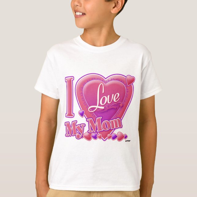 I Kärlek My Mamma rosa/lila - hjärta T-shirt (Framsida)