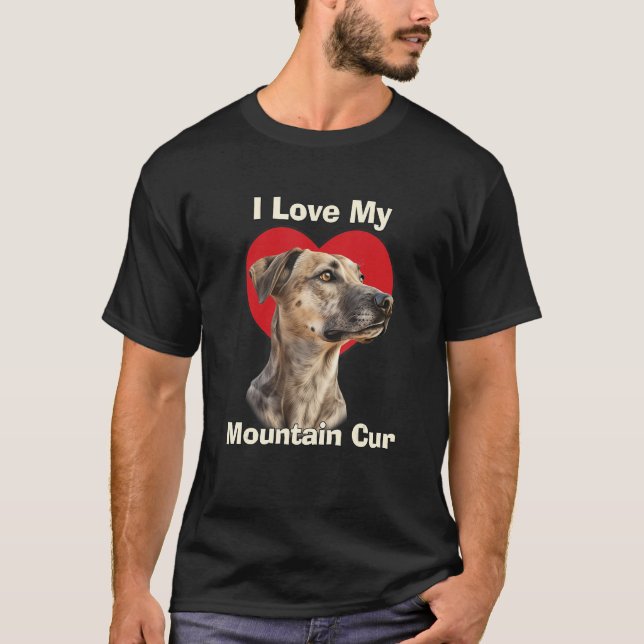 I Kärlek My Mountain Cur Puppy Hund T Shirt (Framsida)