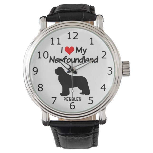 I Kärlek My Newfoundland Hund Silhouette Armbandsur (Framsida)