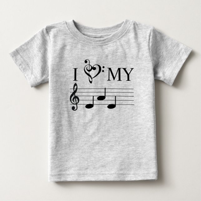 I Kärlek My Pappa Musik noter Heart Treble Cleny T Shirt (Framsida)