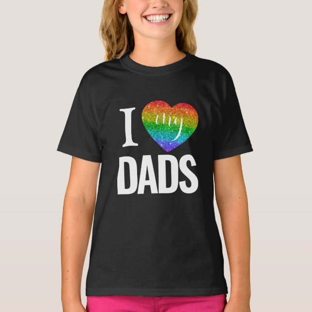 I Kärlek My Pappor | Rainbow Heart Pride Fars dag T Shirt (Framsida)
