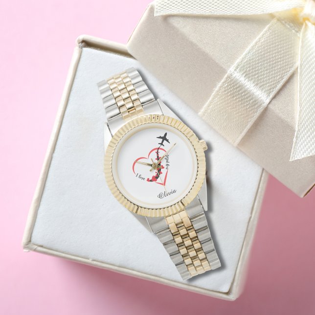 I kärlek My Pilot Typography, Aviation, Personlig Armbandsur (Skapare uppladdad)