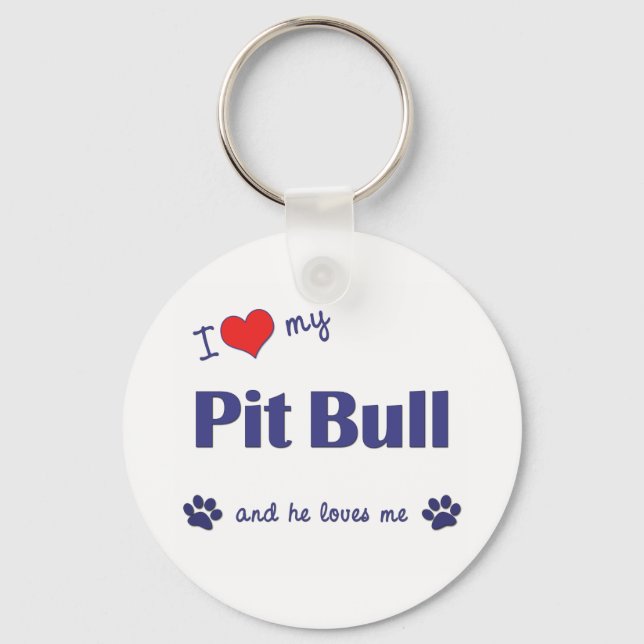 I Kärlek My Pit Bull (hane Hund) Nyckelring (Framsida)