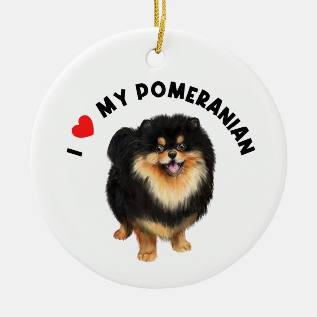 I Kärlek My Pommern Cute Pommern Puppy Hund Art Julgransprydnad Keramik (Framsidan)