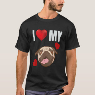 I Kärlek My Pug Cute Adsible Pug Dutch Bulldog Hun T Shirt