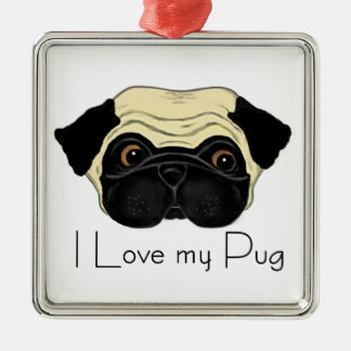 I Kärlek My Pug Cute Pug and Kärlek Quote Julgransprydnad Metall
