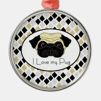 I Kärlek My Pug Cute Pug and Kärlek Quote Julgransprydnad Metall