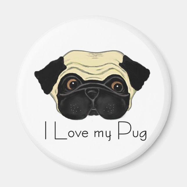 I Kärlek My Pug Cute Pug and Kärlek Quote Magnet (Framsidan)