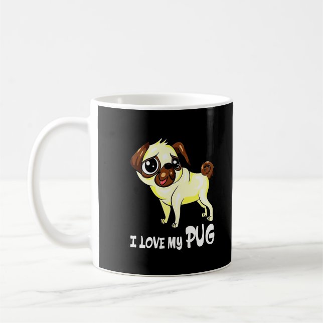 I Kärlek My Pug Funny Gift Kaffemugg (Vänster)