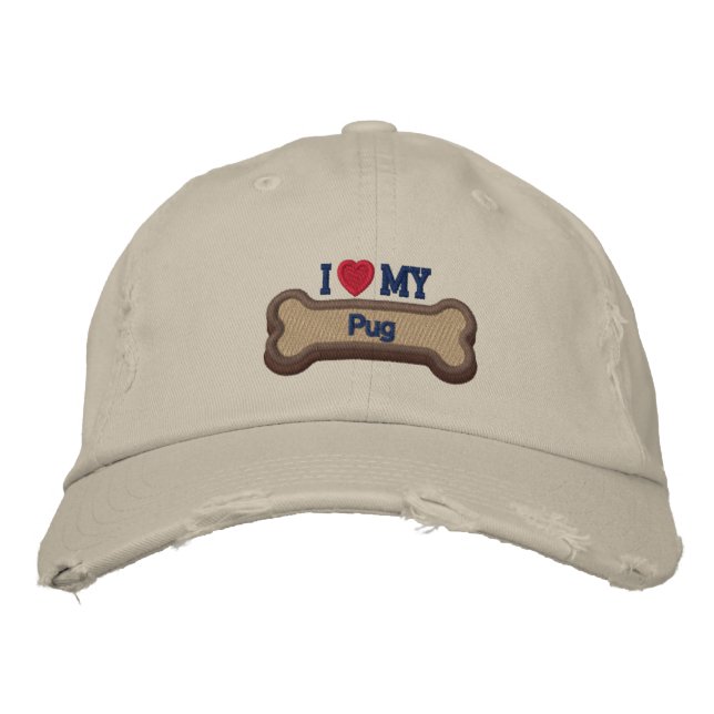 I Kärlek My Pug Hund Bone Embroized Hat Broderad Keps (Framsida)