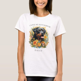 I Kärlek My Rottweiler Blommigt Hund Porträtt T Shirt