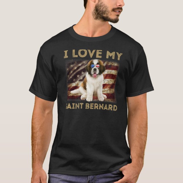 I Kärlek My Saint Bernard Pappa Mamma American Fla T Shirt (Framsida)