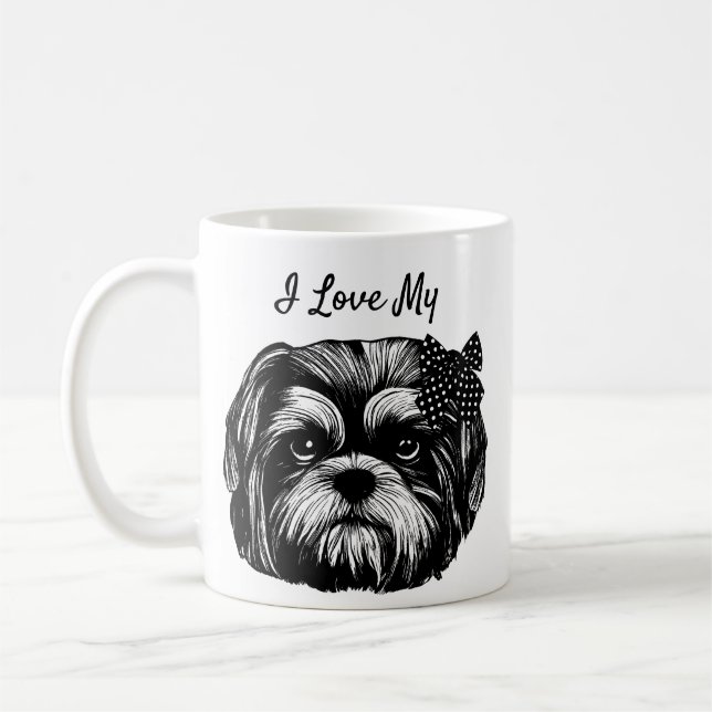 I Kärlek My Shih Tzu hund med bågkonst Kaffemugg (Vänster)