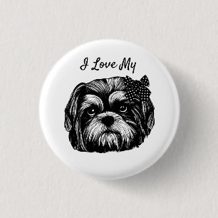 I Kärlek My Shih Tzu hund med bågkonst Knapp