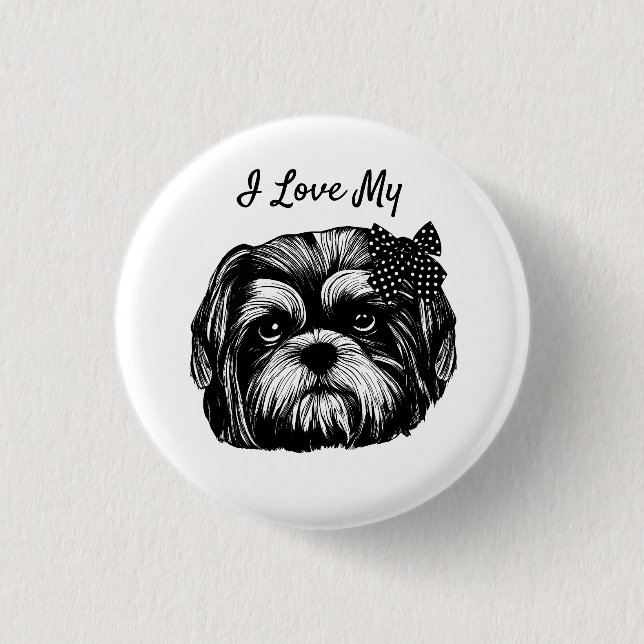 I Kärlek My Shih Tzu hund med bågkonst Knapp (Framsida)