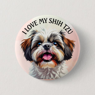I Kärlek My Shih Tzu Puppy Hund Knapp