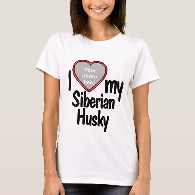 I Kärlek My Siberian husky Red Heart Hund Photo T Shirt (Framsida)