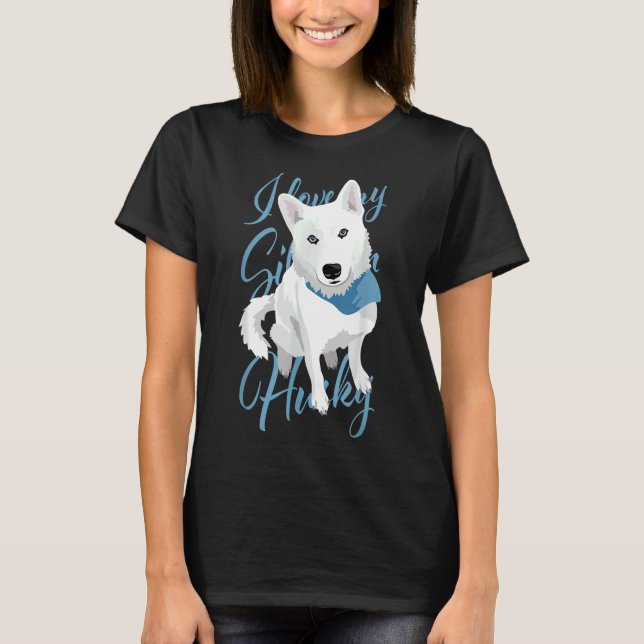 I Kärlek My Siberian husky White Bi Eyed Snö Hund T Shirt (Framsida)