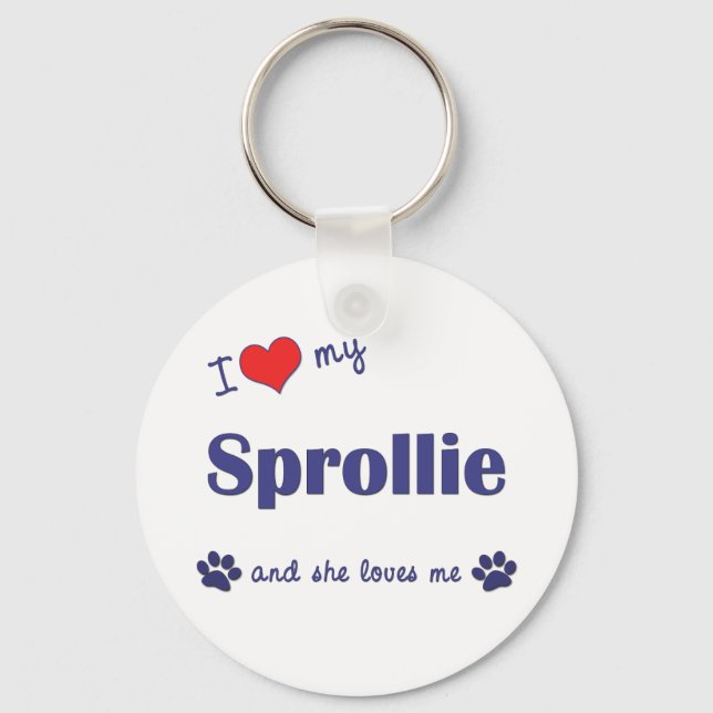 I Kärlek My Sprollie (kvinnlig Hund) Nyckelring (Framsida)