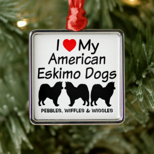 I Kärlek My Three American Eskimo Hundar Julgransprydnad Metall