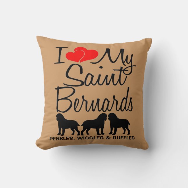 I Kärlek My THREE Saint Bernards Pillow Kudde (Framsida)