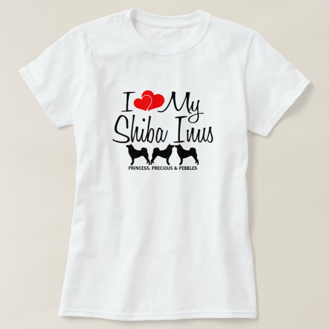 I Kärlek My Three Shiba Inu Hundar T-shirt (Design framsida)
