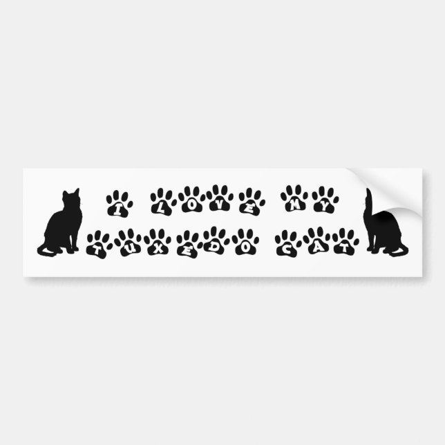 I Kärlek My Tuxedo Cat—Black Text Bildekal (Framsidan)