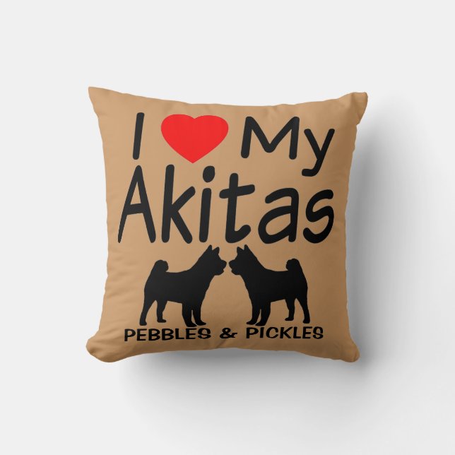 I Kärlek My TWO Akita Hundar Kudde (Framsida)