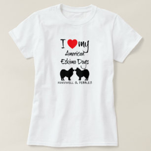 I Kärlek My Two American Eskimo Hundar T Shirt