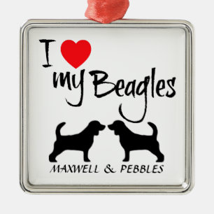 I Kärlek My Two Beagle Hundar Julgransprydnad Metall