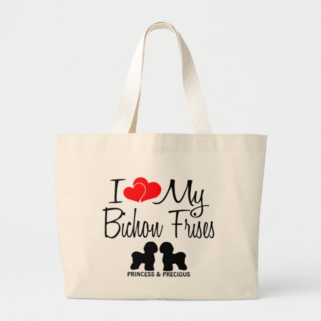I Kärlek My Two Bichon Frise Hundar Jumbo Tygkasse (Framsidan)