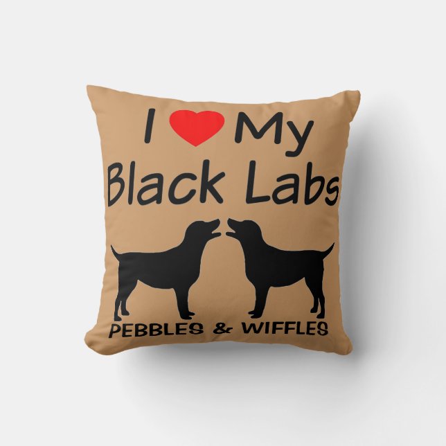 I Kärlek My TWO Black Labs Kudde (Framsida)