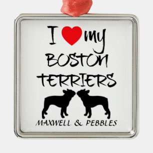 I Kärlek My Two Boston Terrier Hundar Julgransprydnad Metall