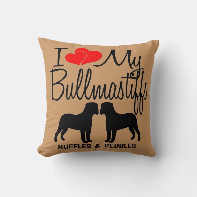 I Kärlek My Two Bullmastiffs Hund aveln Pillow Kudde (Framsida)