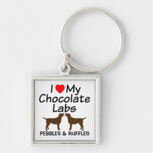 I Kärlek My Two Chocolate Lab Hundar Keychain Fyrkantig Silverfärgad Nyckelring