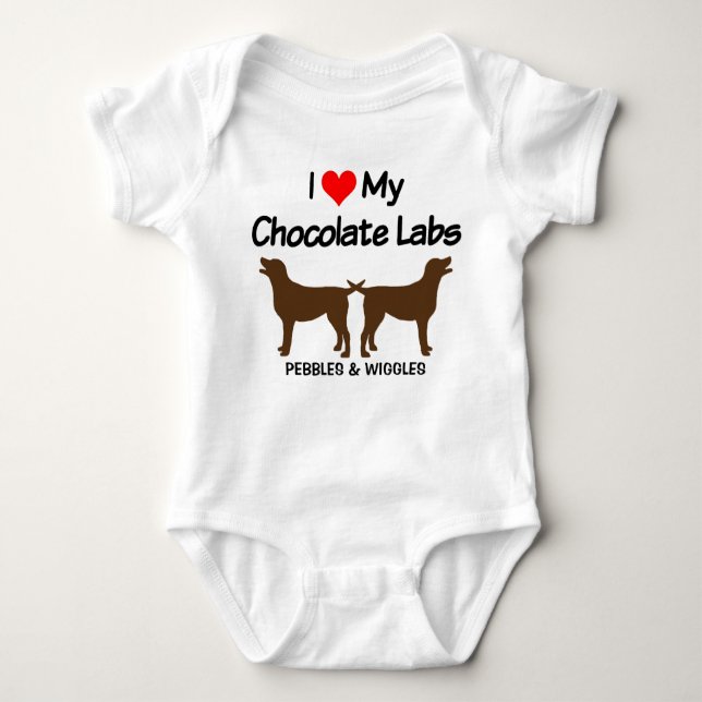 I Kärlek My Two Chocolate Lab Hundar Silhouette T Shirt (Framsida)